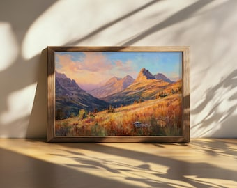 Cuadro imprimible del Parque Nacional de los Glaciares, arte mural de las Montañas Rocosas, follaje otoñal de Montana, impresión de la naturaleza al amanecer en el bosque de las Rocosas
