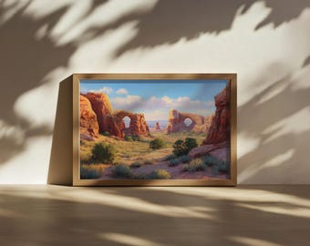 アーチーズ国立公園の絵画、ユタ州砂漠の砂岩の壁画、モアブの夏の緑の