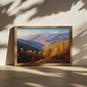 Great Smoky Mountains National Park Painting, North Carolina Blue Ridge Wall Art, Tennessee Appalachian Print, Autumn Fall Foliage Landscape