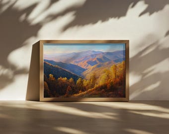 Great Smoky Mountains National Park Painting, North Carolina Blue Ridge Wall Art, Tennessee Appalachian Print, Autumn Fall Foliage Landscape