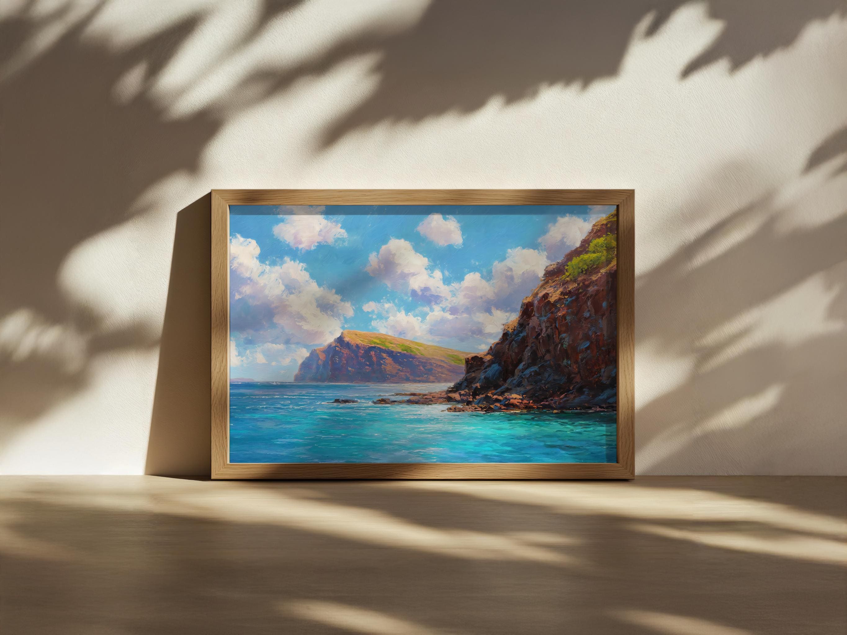 モロキニ・クレーターの絵画、マウイ島の太平洋の海景ウォールアート