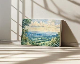 Lienzo del Parque Nacional Shenandoah, Arte mural de las Montañas Blue Ridge, Lámina de las Montañas Apalaches de Virginia, Pintura de paisaje natural de bosque de verano