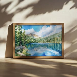 Bear Lake Painting, Rocky Mountain National Park Wall Art, Colorado Summer Forest Artwork, Lake Water Reflection Nature Landscape Poster Art