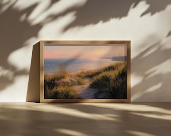 Lake Michigan Painting, Great Lakes of North American Wall Art, Michigan Spring Wildflower Artwork, Sand Dune Shoreline Sunrise Landscape