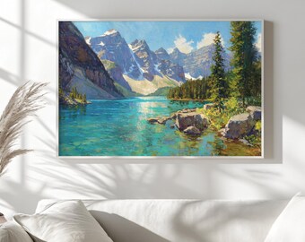 モレーン湖の絵画、バンフ国立公園の壁画、カナディアンロッキーの夏の