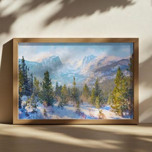 Rocky Mountain National Park Painting, Rockies Range Wall Art, Colorado Winter Snow Alpine Artwork, Mountain Forest Nature Landscape Print