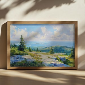 Mount Cadillac Painting, Acadia National Park Wall Art, Maine Summer Coastal Mountain Artwork, Atlantic Ocean Coast Nature Landscape Print