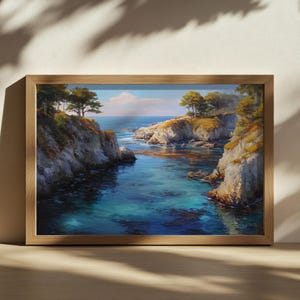 Point Lobos State Park schilderij, kust natuur muur kunst aan de kust van Californië, Monterey Peninsula Bay landschapskunstwerk, Stille Oceaan herfst zeegezicht