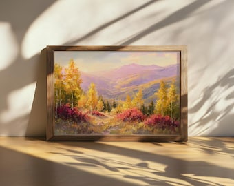 Cuadro imprimible del Parque Nacional de las Montañas Rocosas, arte mural de la Cordillera Alpina de las Rocosas, follaje otoñal de Colorado, amanecer en el bosque de montaña