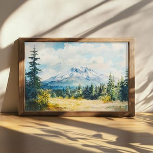 Afdrukbaar schilderij Mount Saint Helens, kunst aan de muur trapsgewijs bereik, Washington Summer Volcano Artwork, Pacific Northwest Mountain Forest Nature