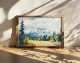 Druckbares Kunstwerk von Mount St. Helens, Kaskadenkette, Washington Sommervulkan, Bergwald im pazifischen Nordwesten