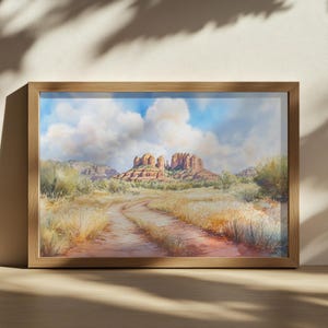 Sedona Cathedral Rock Painting, Red Rock State Park Wall Art, Arizona Summer Desert Artwork, Southwestern Mountain Nature Landscape Print