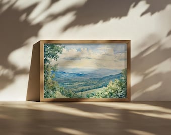 Pintura del Parque Nacional Shenandoah, Arte mural de las Montañas Blue Ridge, Obra de arte de los Apalaches de Virginia, Impresión de paisaje natural de bosque de verano