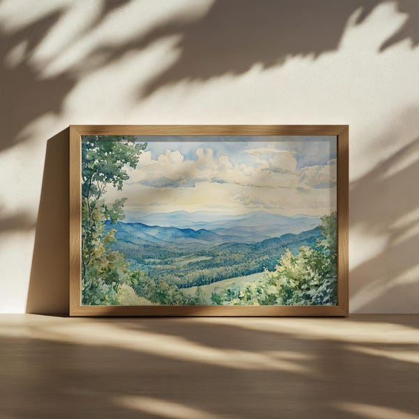 Schilderij Shenandoah National Park, kunst aan de muur Blue Ridge Mountain, Virginia Appalachian Mountain Artwork, zomerbos natuur landschapsafdruk