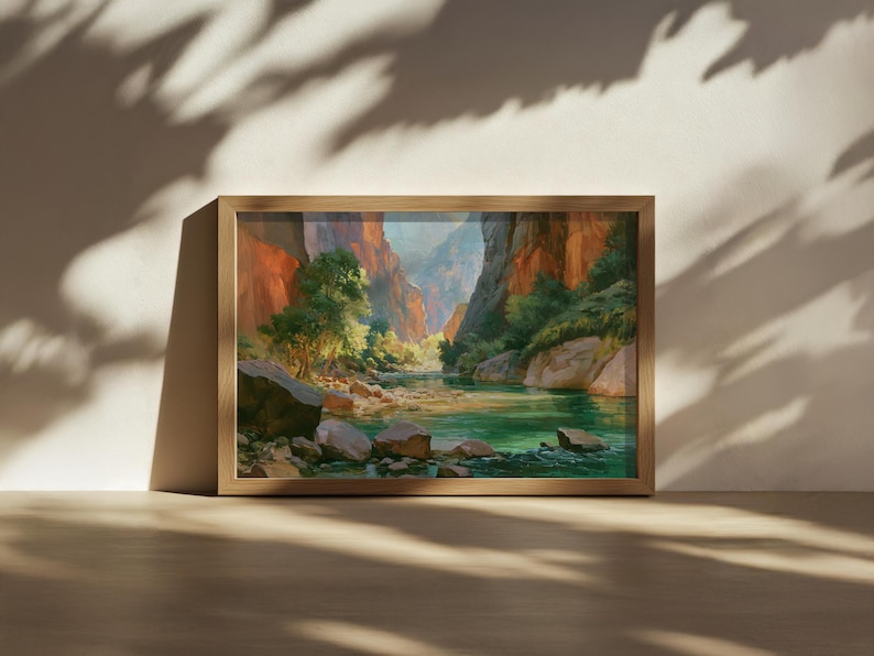 Bright Painted Rocks The Narrows Summer Painting, Zion National Park Wall Art, Utah Red Rock ...