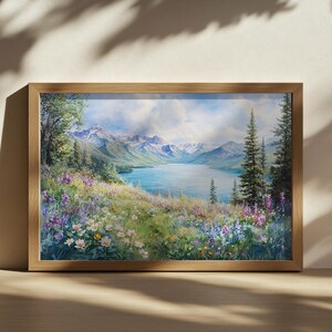 Lake McDonald Painting, Glacier National Park Wall Art, Montana Spring Wildflower Artwork, Mountain Nature Artwork, Forest Landscape Print