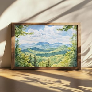 Printable Adirondack Mountains Painting, Adirondack High Peaks Wall Art, New York Summer Mountain Sky Artwork, Forest Nature Landscape Print