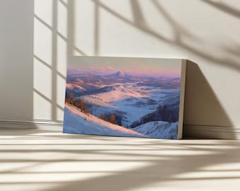 Lassen Volcanic National Park Sunset Canvas, Volcano Mountain Wall Art, California Winter Snow Art, Frozen Forest Nature Landscape Painting