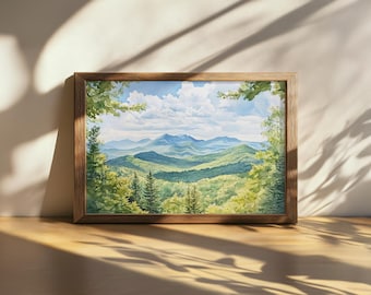 Peinture imprimable montagnes Adirondack, art mural hauts sommets des Adirondacks, oeuvre d'art ciel montagne été New York, impression paysage Nature forêt