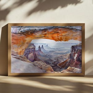 Mesa Arch Painting, Canyonlands National Park Wall Art, Utah Red Rock Mountain Valley Artwork, Summer Desert Canyon Nature Landscape Print