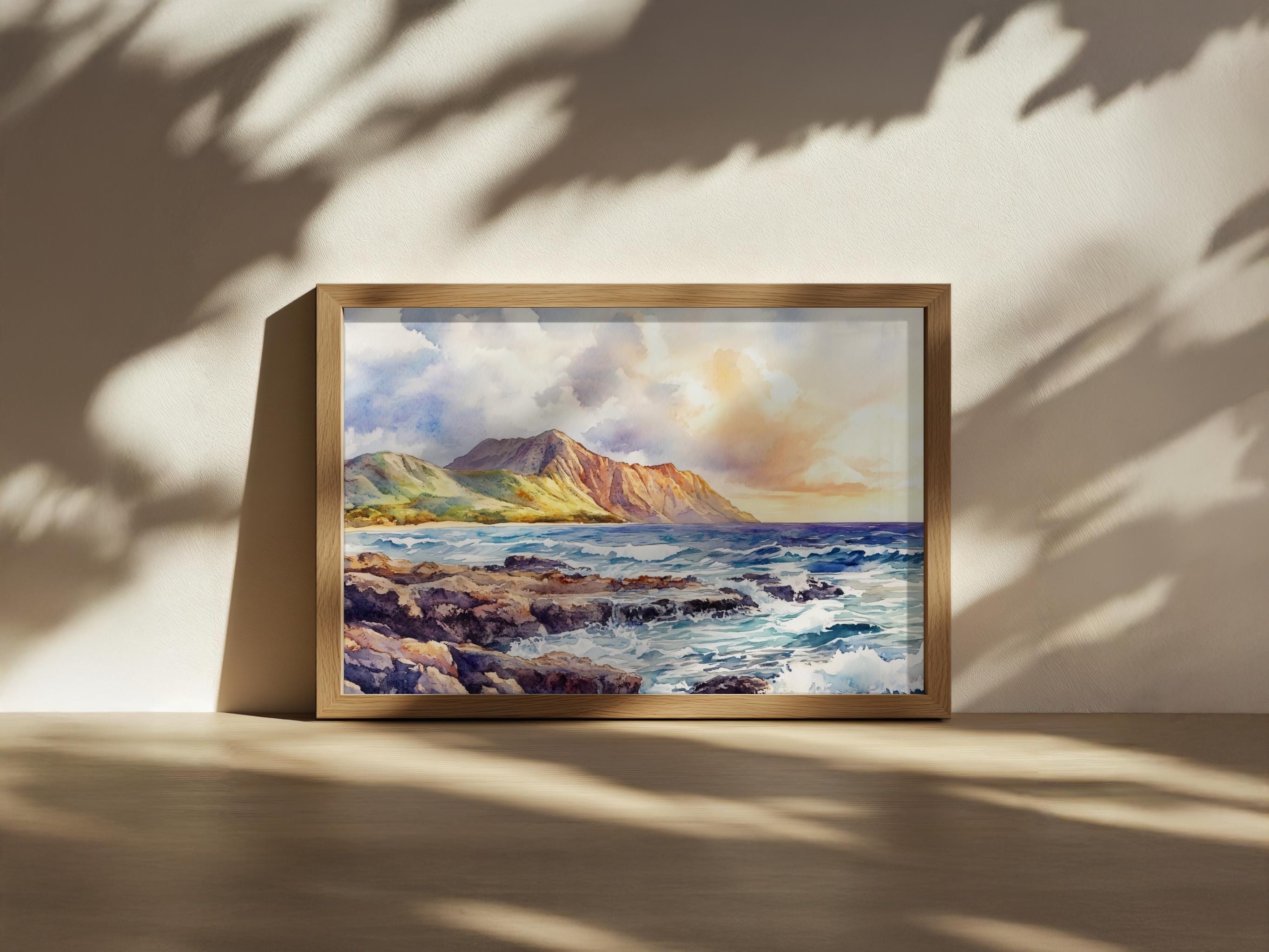 ココヘッドの絵画、ハワイ沿岸の海の壁掛けアート、ハワイの夏の山の