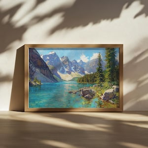 Moraine Lake Painting, Banff National Park Wall Art, Canadian Rockies Summer Mountain Artwork, Canada Turquoise Water Nature Landscape Print