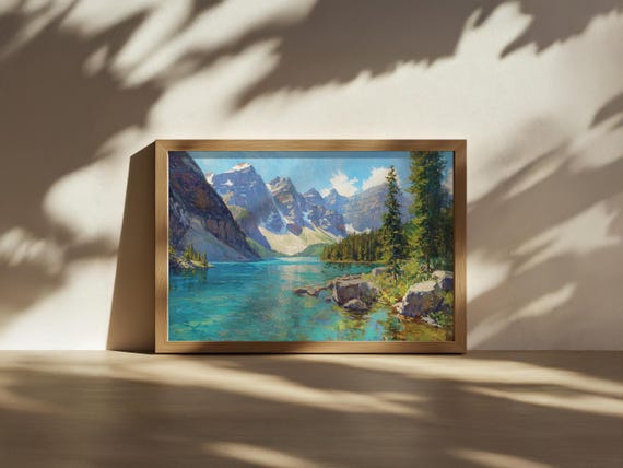Moraine Lake Painting, Banff National Park Wall Art, Canadian Rockies Summer Mountain Artwork, Canada Turquoise Water Nature Landscape Print