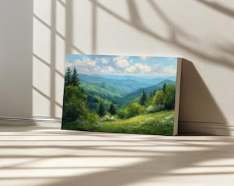 Great Smoky Mountain National Park Canvas, North Carolina Blue Ridge Range Wall Art, Tennessee Summer Landscape, Appalachian Forest Painting
