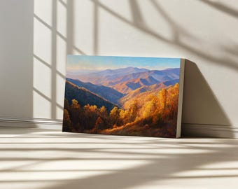 Great Smoky Mountains National Park Canvas, North Carolina Blue Ridge Wall Art, Tennessee Appalachian Print, Autumn Fall Foliage Painting