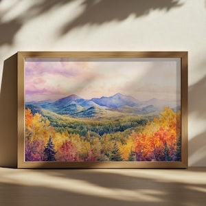 Adirondack Mountain Sunrise Painting, Adirondack High Peak Wall Art, New York Autumn Fall Foliage Artwork Art, Forest Nature Landscape Print