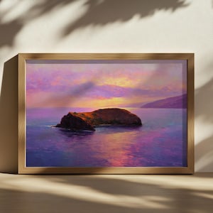 Molokini Crater Painting, Maui Pacific Ocean Seascape Wall Art, Hawaiian Tropical Island Sunrise, Hawaii Spring Coastal Nature Landscape Art