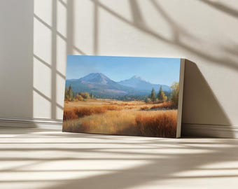 Lassen Volcanic National Park Canvas, Volcano Mountain Wall Art, California Autumn Fall Foliage Artwork, Forest Nature Landscape Painting