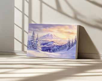 Mount Rainier National Park Canvas, Cascade Range Wall Art, Washington Winter Snow Print, Mountain Forest Sunrise Nature Landscape Painting