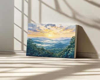 Lienzo del Parque Nacional Shenandoah, Arte mural de las Montañas Blue Ridge, Obra de arte de atardecer de verano en Virginia, Pintura de naturaleza del bosque de las Tierras Altas de los Apalaches
