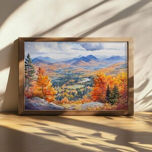 Printable Adirondack Mountains Painting, Mount Marcy Wall Art, New York Autumn Fall Foliage Artwork, Mountain Forest Summit Nature Art Print