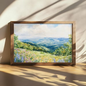 Printable Shenandoah National Park Painting, Blue Ridge Mountains Wall Art, Virginia Spring Wildflower Artwork, Appalachian Highland Forest