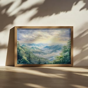 Mount Mitchell Painting, Blue Ridge Mountain Wall Art, North Carolina Summer Sunrise Artwork, Smoky Mountain Forest Nature Landscape Print