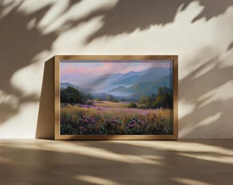 Great Smoky Mountains National Park Painting, North Carolina Blue Ridge Sunrise Wall Art, Tennessee Appalachian Spring Wildflower Landscape