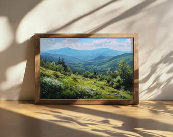 Printable White Mountains National Forest Painting, Appalachian Trail Wall Art, New Hampshire Spring Wildflower Artwork, Alpine Nature Print