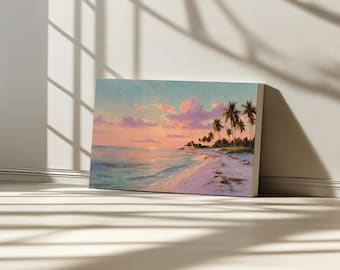 Florida Keys Canvas, Key West Summer Beach Wall Art, Atlantic Ocean Sunrise Artwork, Tropical Island Palm Tree Nature Landscape Painting