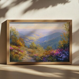 Shenandoah National Park Painting, Blue Ridge Mountain Wall Art, Virginia Spring Wildflower Art, Appalachian Forest Sunrise Landscape Print