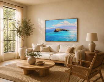 モロキニ・クレーターの絵画、マウイ島の太平洋の海景ウォールアート