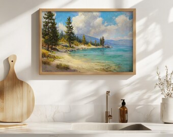 タホ湖の絵画、サンドハーバー州立公園の壁画、カリフォルニアの夏の
