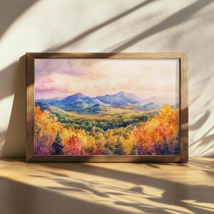 Printable Adirondack Mountain Sunrise Painting, Adirondack High Peak Wall Art, New York Autumn Fall Foliage Artwork, Forest Nature Landscape