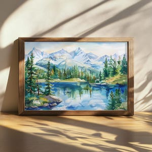 Printable Bear Lake Painting, Rocky Mountain National Park Wall Art, Colorado Summer Reflection Artwork, Snow Peaks Forest Nature Landscape
