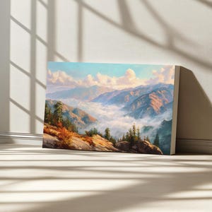 Sequoia National Park Canvas, Moro Rock Summit Wall Art, California Summer Mountain Print, Kings Canyon Sea Cloud Nature Landscape Painting