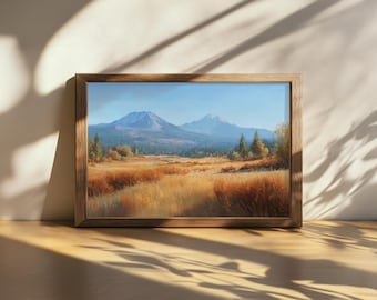 Printable Lassen Volcanic National Park Painting, Volcano Mountain Wall Art, California Autumn Fall Foliage Artwork, Forest Nature Print