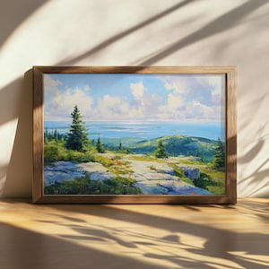 Printable Mount Cadillac Painting, Acadia National Park Wall Art, Maine Summer Coastal Mountain Artwork, Atlantic Ocean Coast Nature Print