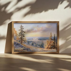 Grand Prismatic Spring Sunrise Painting, Yellowstone National Park Wall Art, Wyoming Autumn Fall Foliage Artwork, Forest Landscape Art Print