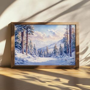 Peinture imprimable Sequoia National Park Sunrise, art mural séquoias de Californie, belle toile ciel nuageux, oeuvre d'art forêt de montagne enneigée